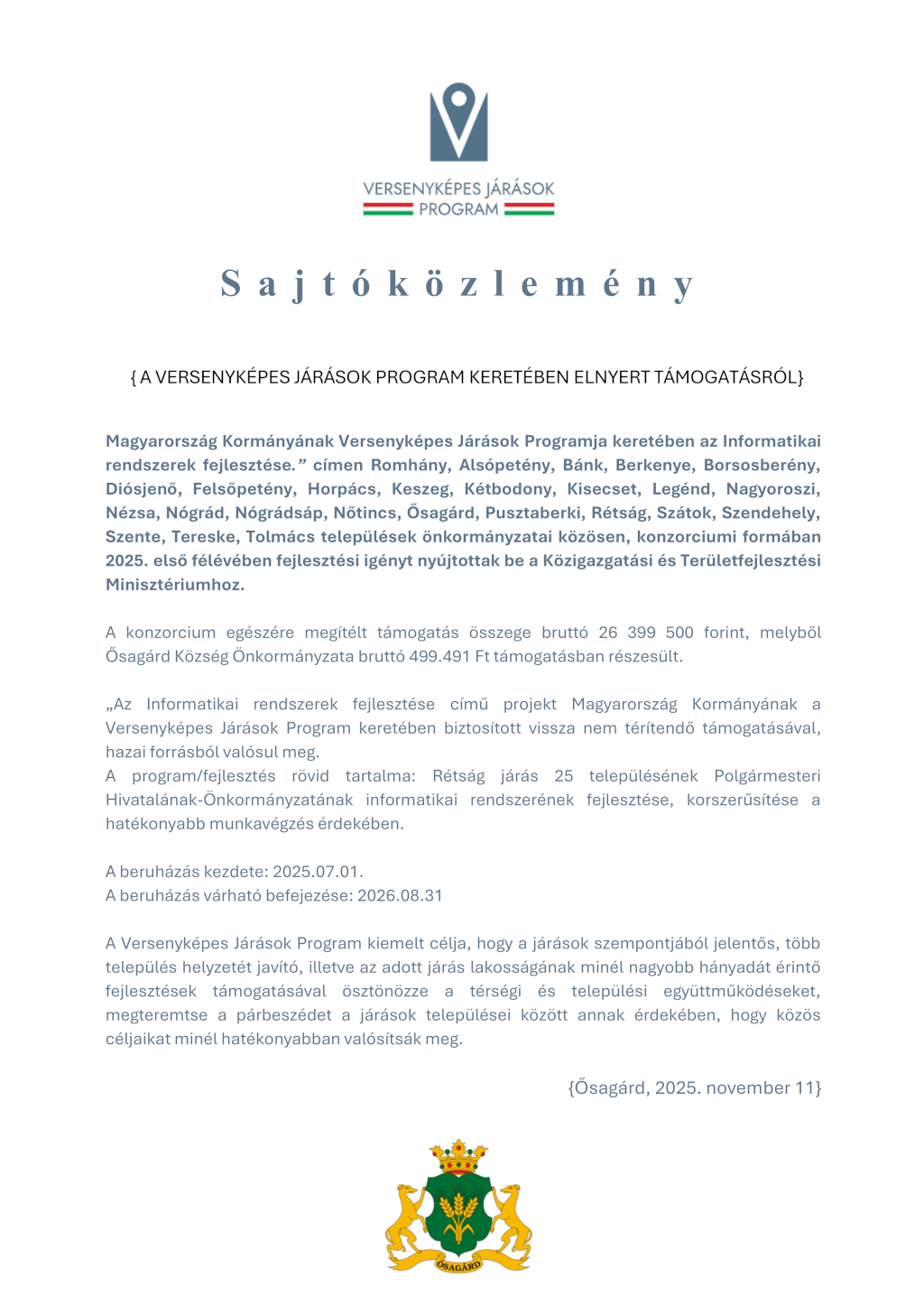 Sajtóközlemény