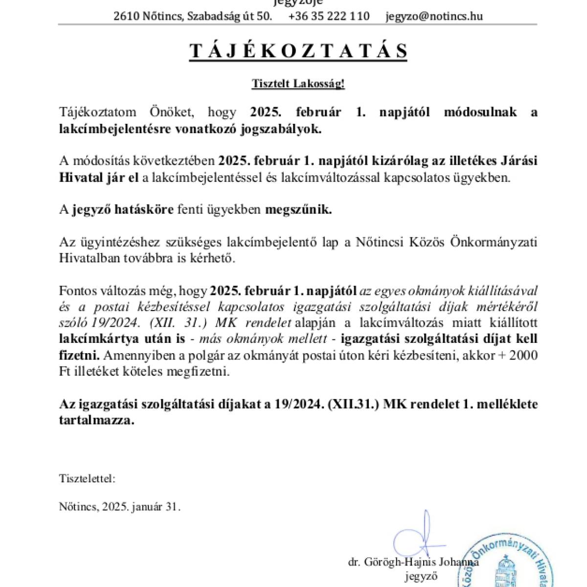 Lakcímbejelentés változás